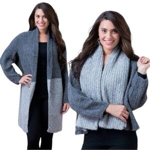 Simply Natural Alpaca Wear Two Ways Double Boucle Cardigan in Charcoal & Grey